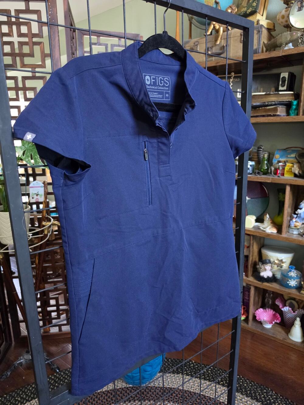 FIGS Women's Montex Mock Neck Scrub Top - Navy Blue, Size XS